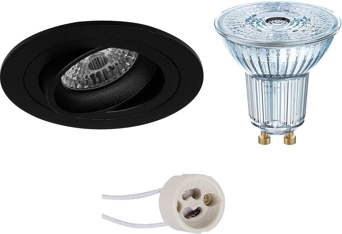 Qualu LED Spot Set - OSRAM Parathom PAR16 927 36D - Proma Alpin Pro - GU10 Fitting - Dimbaar - Inbouw Rond - Mat Zwart - 5.5W - Warm Wit 2700K - Kantelbaar Ø92mm