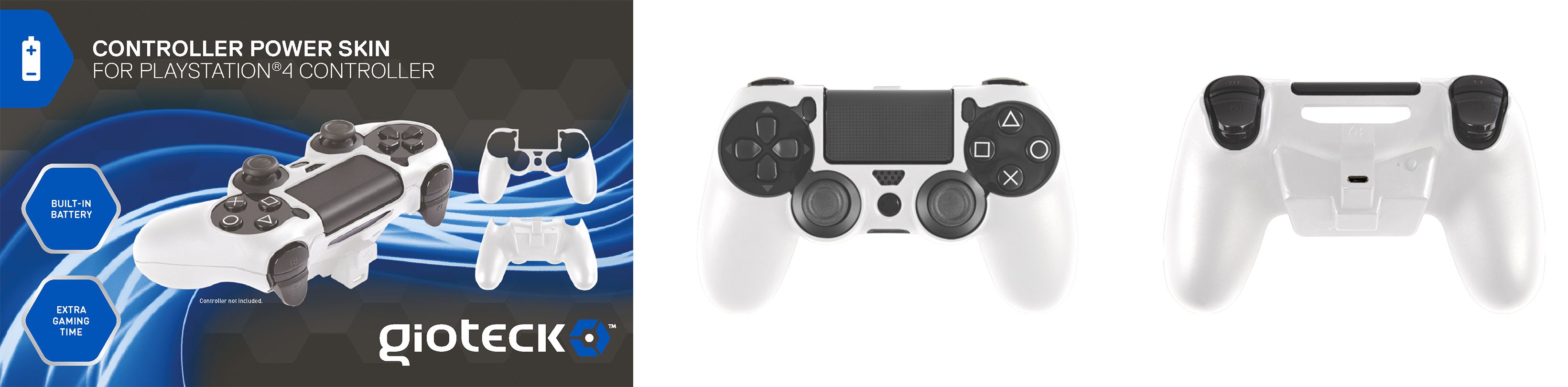 Gioteck Controller Power Skin - Ingebouwde Batterij - Wit (PS4)