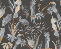 Living Walls BLADEREN EN VOGELS BEHANG | Jungle - zwart grijs beige oranje - A.S. Création House of Turnowsky