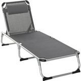 Chaise longue pliable avec repose-tête et dossier réglable en aluminium 60x165x76cm gris