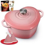 Overmont Geëmailleerde gietijzeren Nederlandse oven - hartvormige braadpan met deksel - 2QT mini-pot, ovenbestendig tot 400 graden Fahrenheit voor het bakken van brood, soepen en stoofschotels