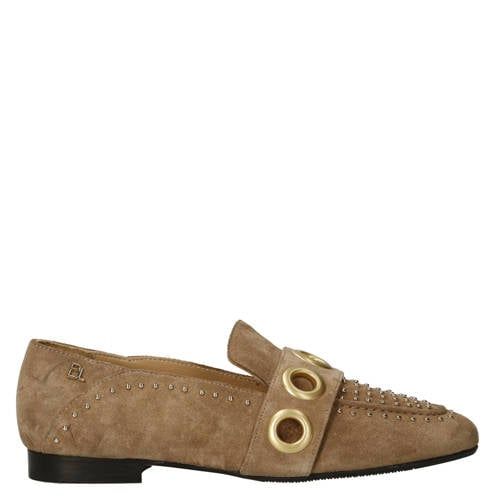 Babouche MG-Shelly-2 suède loafers met studs - beige