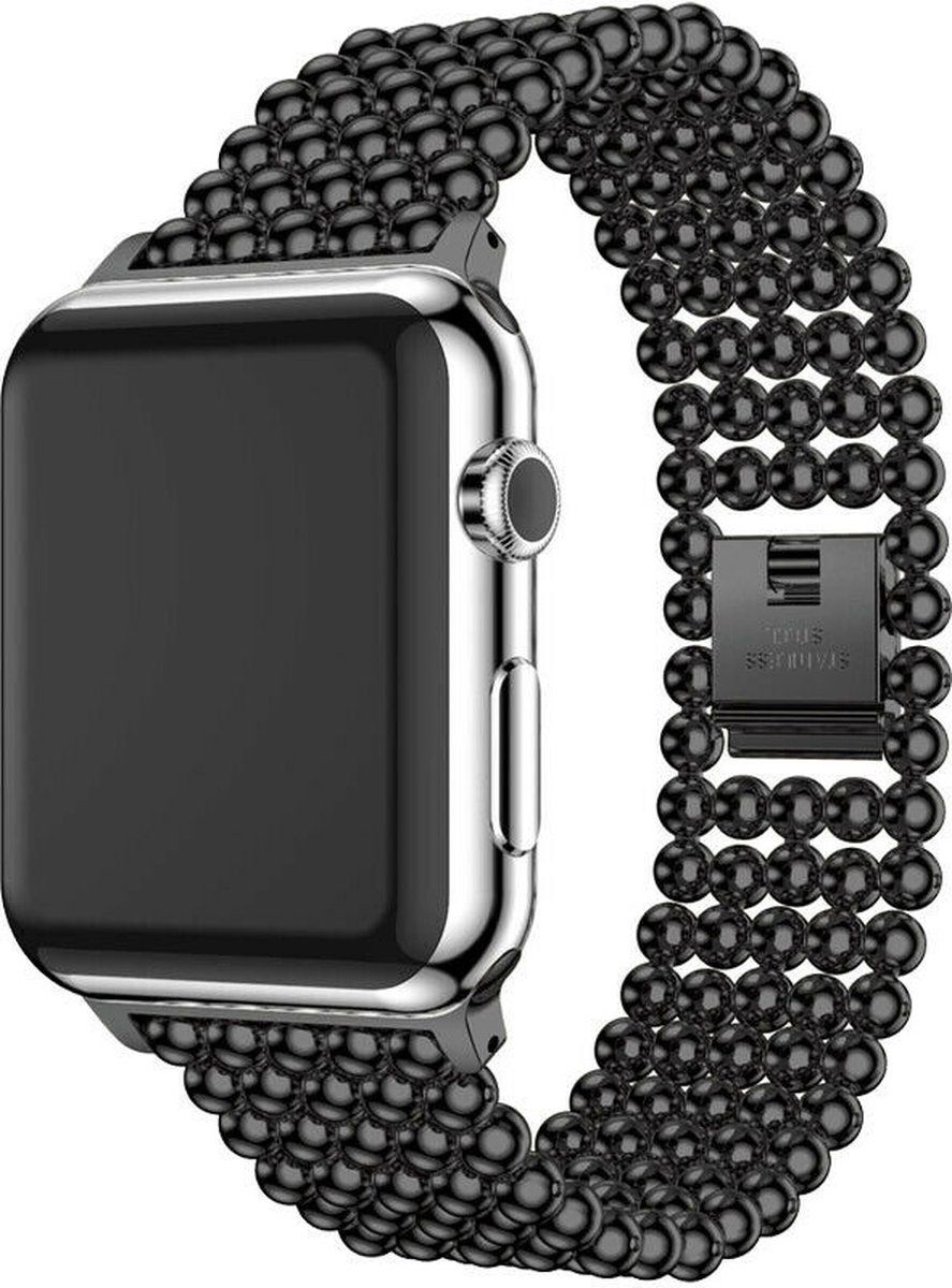 Strap-it Apple Watch stalen kralen band - zwart - Maat: 38 - 40 - 41mm