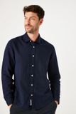 GARCIA Heren Effen Overhemd Blauw Lange Mouw Linnen Katoen Regular Fit XXL