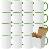 Acen Merchandise Sublimatiemokken zonder druk, van hoogwaardige kwaliteit, keramische inzels of als set, sublimatiebekers met inkt (24 stuks, binnen & handvat lichtgroen)