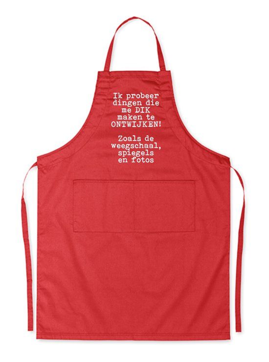 Mijcadeautje Schort - Dingen ontwijken - opdruk wit - rood