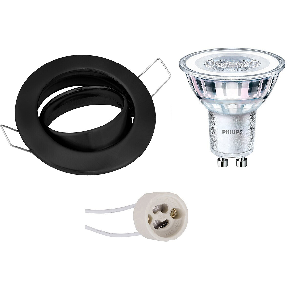 BES LED LED Spot Set - GU10 Fitting - Inbouw Rond - Mat Zwart - Kantelbaar Ø82mm - Philips - CorePro 827 36D - 4.6W - Warm Wit 2700K