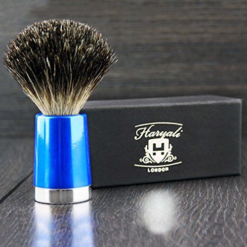 Haryali London Handgemaakte Heren Scheerborstel In Blauw Handvat Met Zwarte Badger Haar