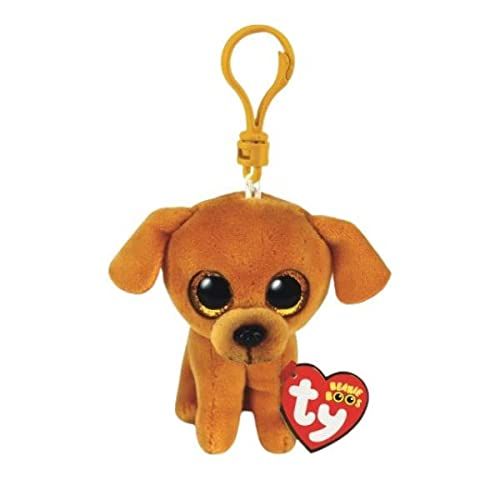 TY Sleutelring Beanie Boos Clips - Hond Bruin Hond Met Gouden Glitter - Pluche - 12 cm - T35256