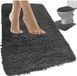 Ruhhy Badmatten set - 3-delig - hoogpolig - grijs - voor toilet en douche - met anti-slip laag