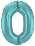 Folat Folieballon Cijfer 0 Aqua Metallic Mat - 86 cm