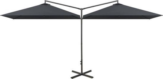 vidaXL Dubbele parasol met stalen paal 600x300 cm antracietkleurig