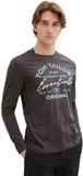 Tom Tailor - T-shirt met lange mouwen en logo-print - Maat S - Dark Shadow