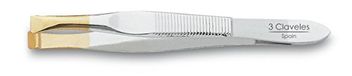 3 Claveles 12242 Hair Removal Tweezers Wide Tip Gold 8cm