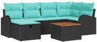 vidaXL Tuinbank - Set - 7-delig - Zwart - Polyrattan