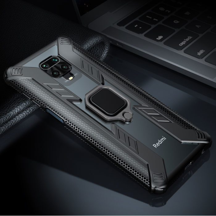 Keysion Xiaomi Redmi Note 9 Pro Max Hoesje - Magnetisch Shockproof Case Cover Cas TPU Zwart + Kickstand