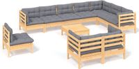 vidaXL 11-delige loungeset met grijze kussens massief grenenhout