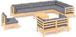 vidaXL 11-delige loungeset met grijze kussens massief grenenhout