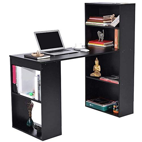 BAKAJI Bureau met dubbele boekenplank, 2 + 4 vakken, werktafel, pc-tafel, van melaminehout, 120 x 55 x 120 cm (zwart)