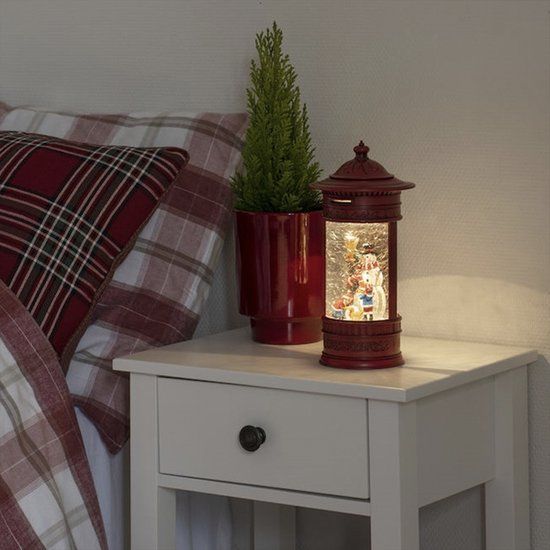 Konstsmide LED Sneeuwlantaarn Mailbox - Sneeuwpop en Kinderen - 26.5cm - Timer - Batterij