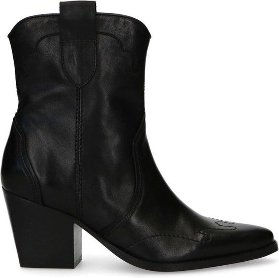 Manfield Dames Zwarte Leren Cowboylaarzen Maat 36
