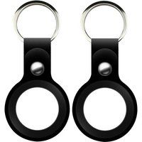 Phonillico® Hoes compatibel met AirTag 2021 [Pak van 2] Zwarte siliconen tag Sleutelhouder Zachte beschermhoes