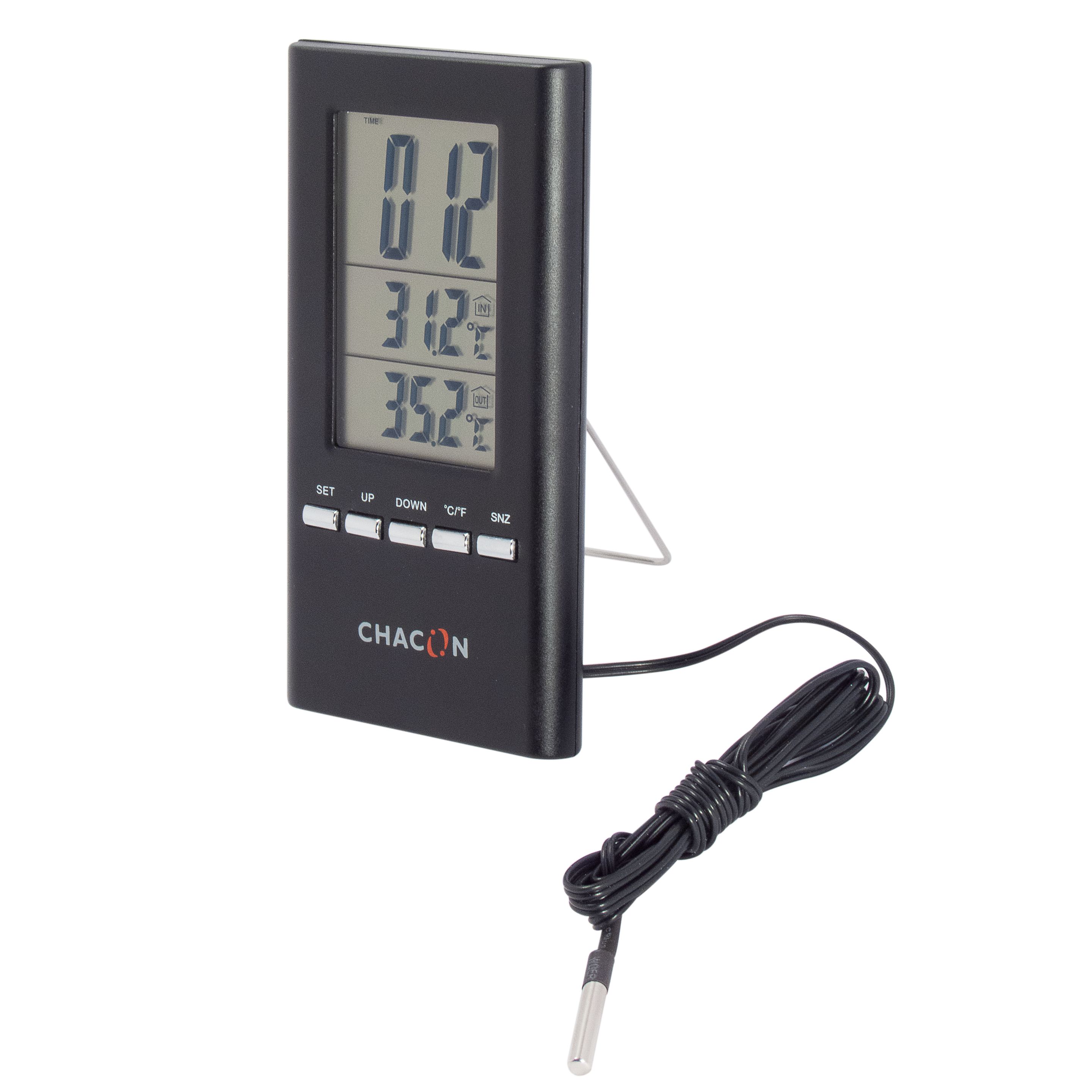 Chacon Binnen- en buiten thermometer met draad - Zwart