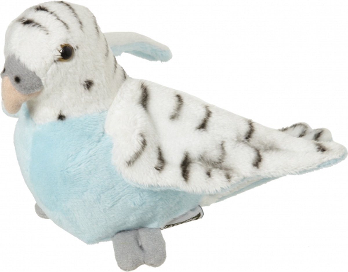 Nature Planet Pluche blauwe grasparkiet knuffel 16 cm - Tropische vogels knuffels