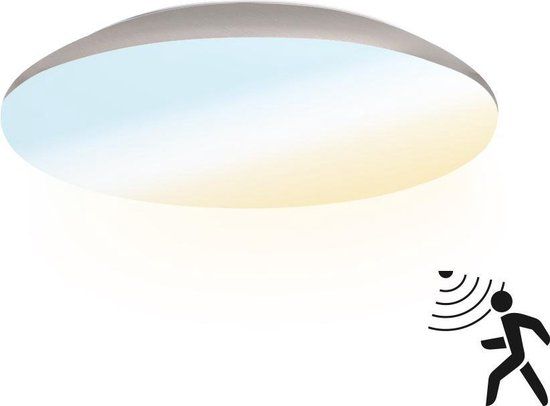 HOFTRONIC LED Plafondlamp - Ø25cm - Chroom - 12W - IP65 - Kleur instelbaar - Bewegingssensor - 3 jaar garantie
