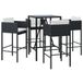 Bar de jardin 5 pièces avec coussins poly rotin noir