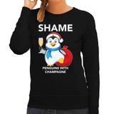 Bellatio Decorations Pinguin Kerst sweater Shame penguins with champagne zwart dames M