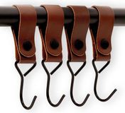 Brute Strength - Multifunctionele Haak Met Lederen Lus - Cognac - 4 stuks
