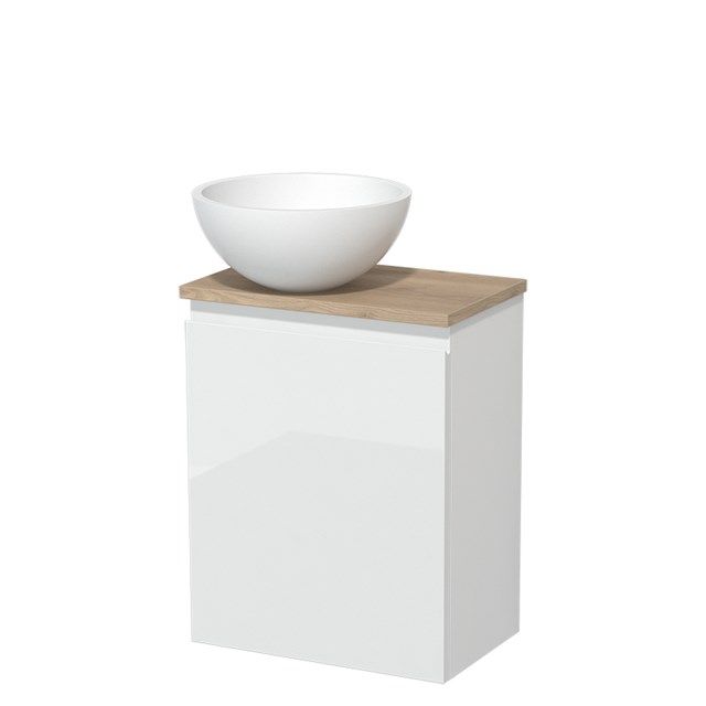Maxaro Modulo Toiletmeubel 41 cm - Hoogglans Wit - Lichtbruin Eiken Blad