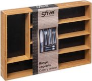5Five Bestekbak/keuken organizer - 5-vaks - zwart - bamboe - 34 x 25 cm