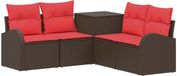 vidaXL Bankstel 2 zitplaatsen Bruin en Rood Poly Rattan en Staal