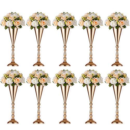 Nuptio 10 Stuks Tafelblad Metalen Bruiloft Bloem Trompet Vaas Gouden Tafel Decoratie