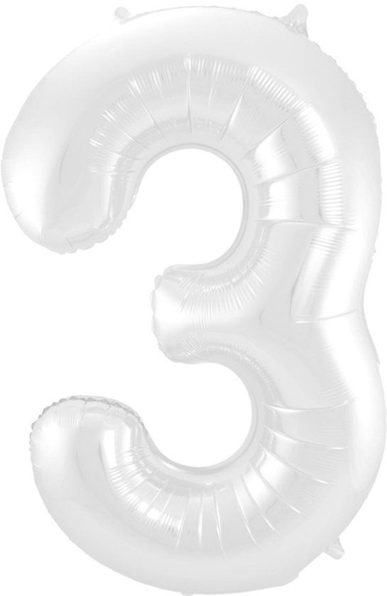 Folat - Folieballon Cijfer 3 Wit Metallic Mat - 86 cm