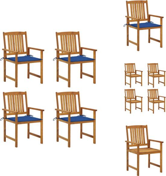 vidaXL Tuinstoelen - Acacia Hout - Koningsblauwe Kussens - 4 Stuks
