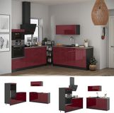 Vicco Keuken Fame-Line, Bordeauxrode hoogglans/Antraciet, 340 cm, WB Eik
