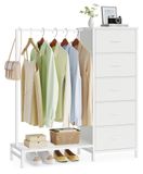 SONGMICS Kledingrek met 5 Lades, 3-in-1 Open Kledingkast | met Kledingroede en Schoenenrek, 96,2 x 30 x 117,7 cm, voor Slaapkamer, Wolk wit, BELLAH Collectie LGS423W101