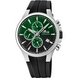Lotus 18621/A Heren Polshorloge Chronograaf Staal Groen Siliconen Band Zwart Mineraalglas Analoog Quartz Datum 42mm