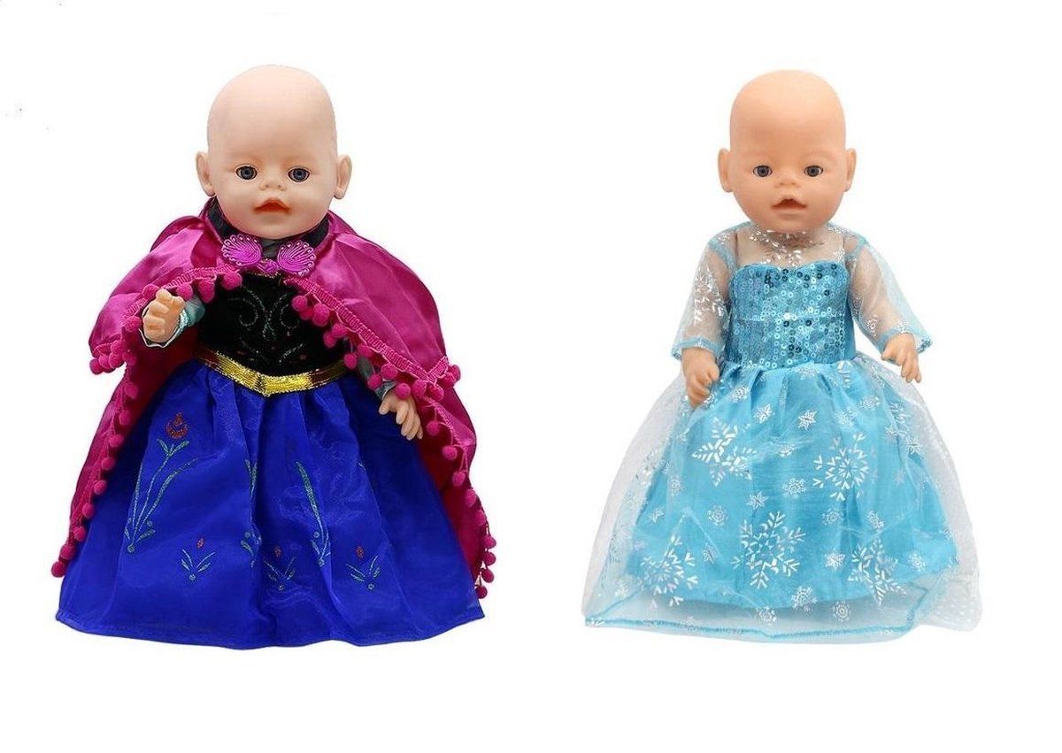 Favorite Things Prinses Anna en Elsa Jurk - Geschikt voor baby pop van 43 CM - Prinsessen jurkjes