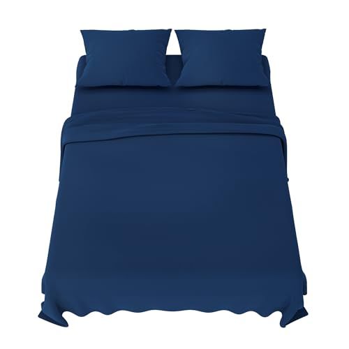Dreamzie beddengoedset 160x200 cm - 4-delig microvezel - hoeslaken 160x200 cm - onderlaken 2 personen 240x280 cm - 2 kussenslopen 65x65 - Oeko Tex gecertificeerd - donkerblauw
