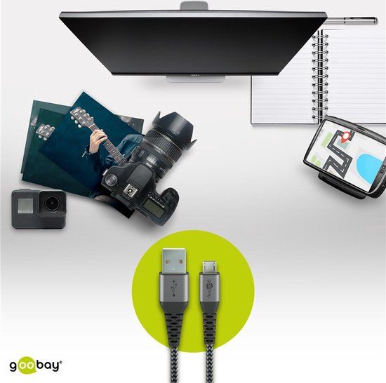 Goobay Micro-USB naar USB-A Textiel kabel - 1 m - Space grijs/zilver
