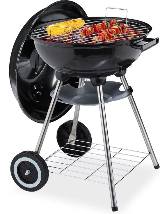 Relaxdays Houtskool Kogelbarbecue - Ø 40 cm - Zwart/Zilver