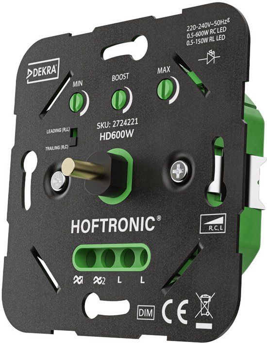 HOFTRONIC LED Dimmer 0.5-600 Watt Fase-aansnijding & Fase-afsnijding Inbouw Zwart