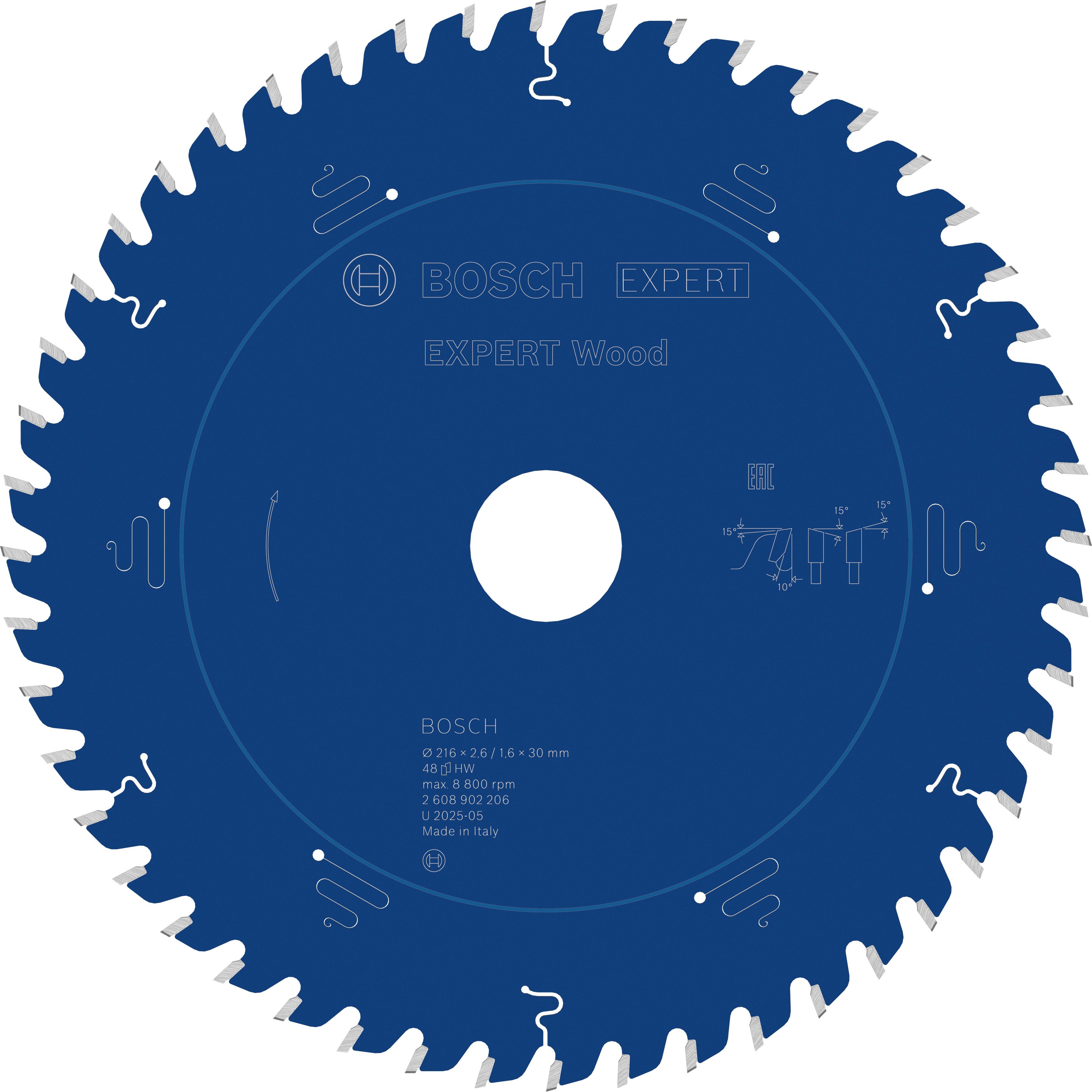 Bosch Accessoires EXPERT Wood Cirkelzaagblad | 216 x 2,6/1,6 x 30 mm | T48 - 2608902206