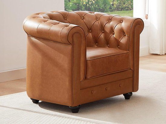 Vente-unique CHESTERFIELD fauteuil - camelkleurig vaarsleer - L 82 cm