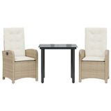 vidaXL 3-delige Tuinset met Kussens, Beige, Polyrotan