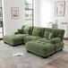 Canapé d'angle de luxe en forme de L, chenille, modèle "Cloud Couch", avec pouf assorti, convertible (vert)